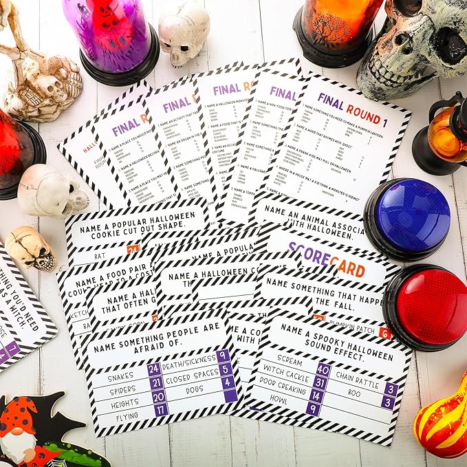 Halloween Party Friendly Feud Game with 2 Answer Buzzers Team Building Feud Cards for Holiday Game Night Fun Trivia Quiz for Groups Office Class
