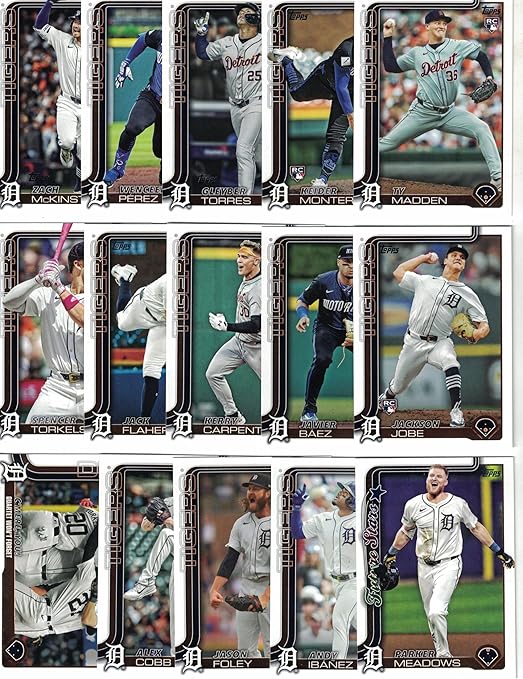 Detroit Tigers/Complete 2025 Topps Detroit Tigers Baseball Card Team Set (Series 1 and 2) with (29) Cards. *Plus Bonus* This listing includes (5) Bonus Tigers Baseball Cards!