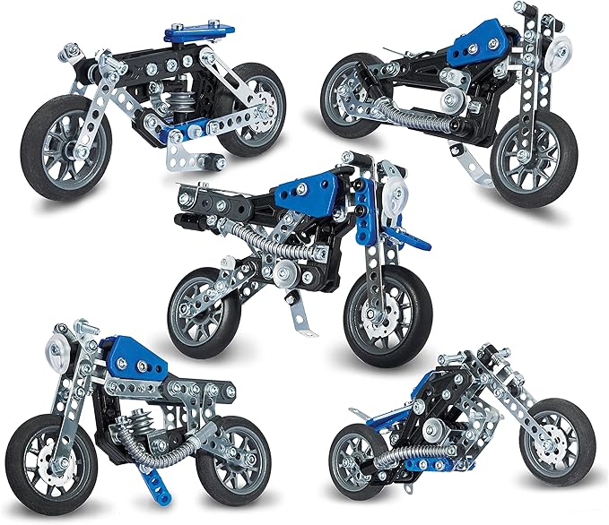 MECCANO Erector 5 in 1 Model Building Set - Motorcycles 174 Pieces for Ages 8 and up STEM Construction Education Toy