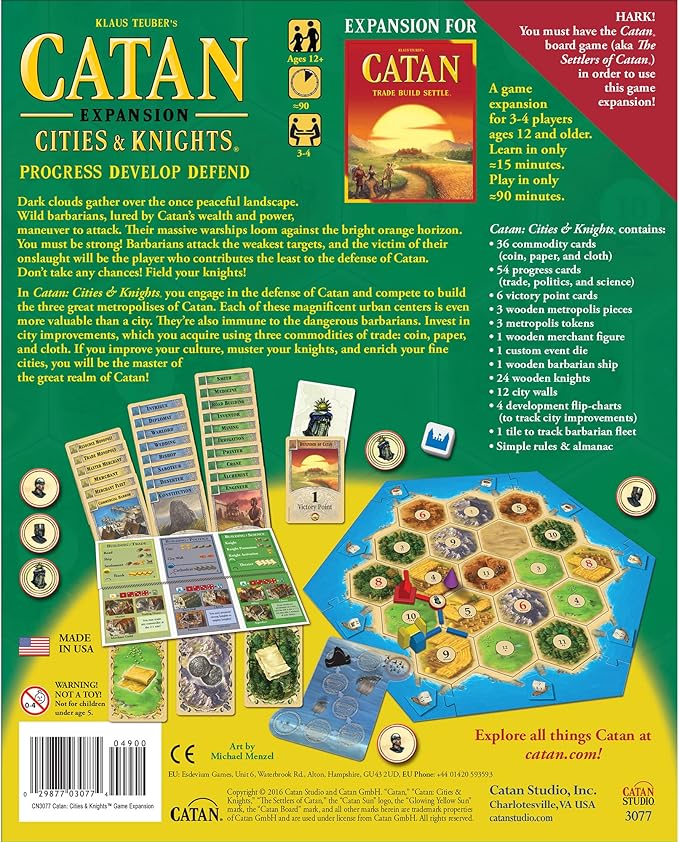 CATAN Cities &amp Knights Board Game Expansion - Enhance Your CATAN Experience with Intriguing New Challenges! Strategy Game for Family Ages 12+ 3-4 Players 90 Min Playtime Made by CATAN Studio