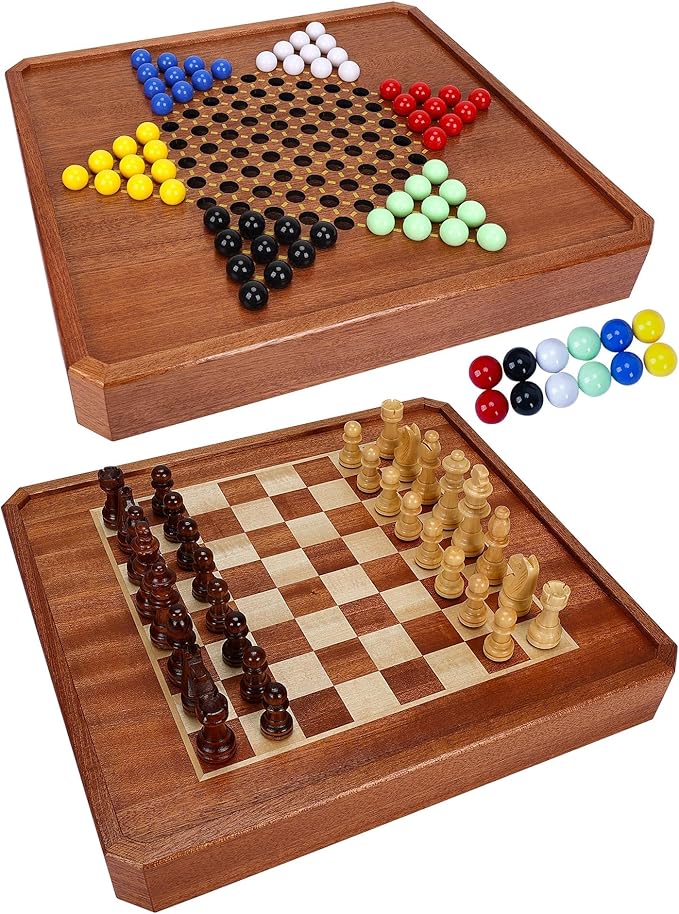 2 in 1 Magnetic Chess Set &amp 72 Marbles Chinese Checkers Board Game Set 12 Wooden Board Game with Storage Drawer Portable Travel Board Games for Adults Kids and Beginners