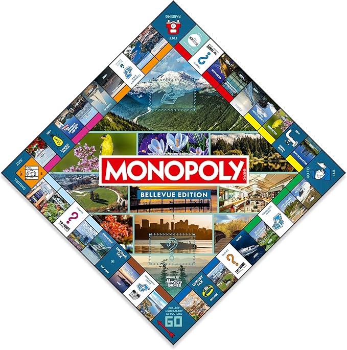 Monopoly Board Game – Bellevue WA Edition: 2-6 Players Family Board Games for Kids and Adults Board Games for Kids 8 and Up Great for Game Night