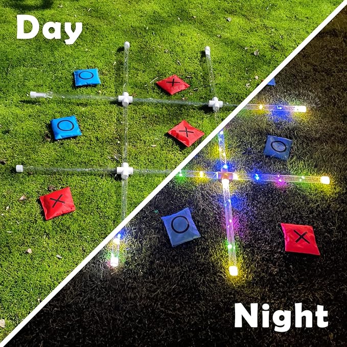 Outdoor Games Giant Tic Tac Toe Games Yard Lawn Games with Light Glow in Dark for Family Adults and Kids