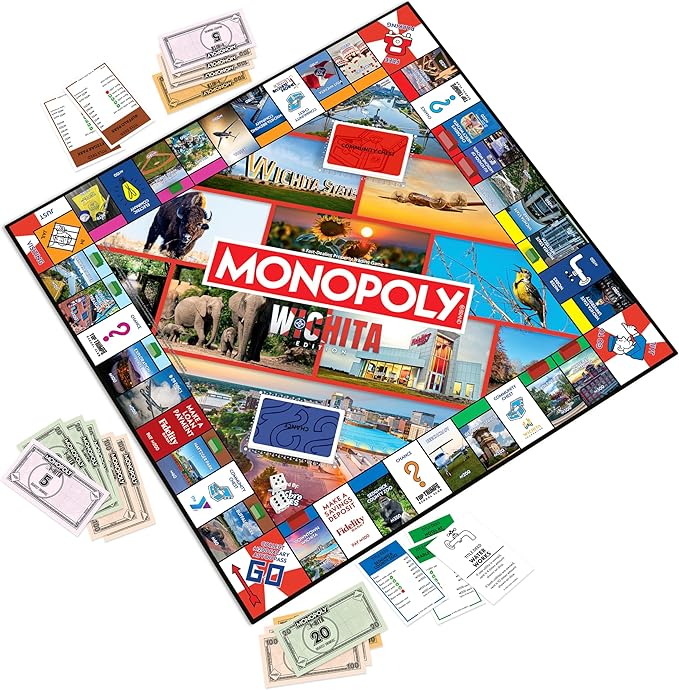 Monopoly Board Game – Wichita KS Edition: 2-6 Players Family Board Games for Kids and Adults Board Games for Kids 8 and Up Great for Game Night