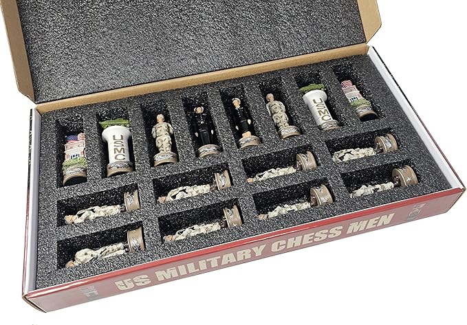 US Military Chess Set Army Navy Air Force or Marines. Choose 2 Branches of Men with 17 inch Walnut Color Storage Board (Navy vs Marines)