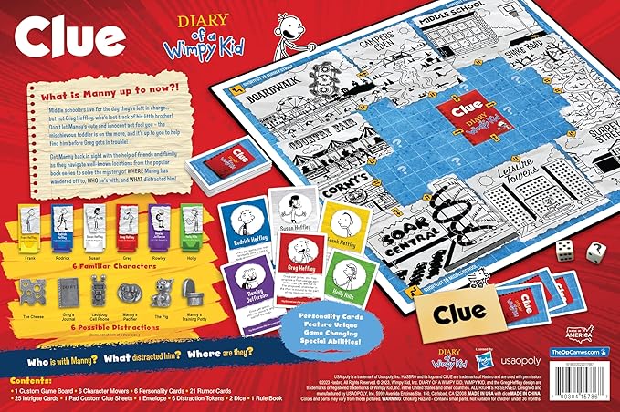 USAOPOLY CLUE: Diary of a Wimpy Kid | Solve The Mystery in This Officially-Licensed Collectible Clue Game Featuring Characters &amp Locations from The Popular Book Series Diary of a Wimpy Kid