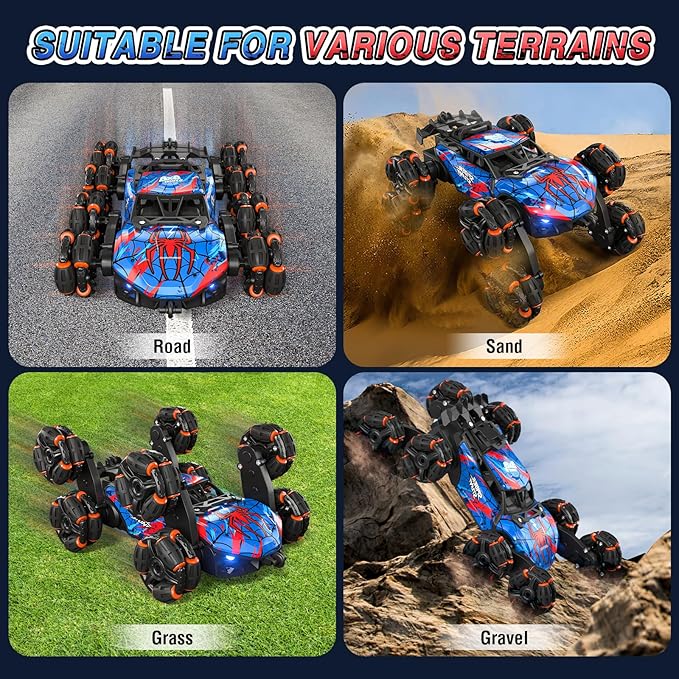 Sunrad 8WD Gesture Sensing RC Stunt Car with Spray &amp Light &amp Music for Kids Age 6-8-13 Spider Hand Remote Control Car 2.4Ghz Double-Sided Climbing Drift RC Car Toys Birthday Gift for Boys