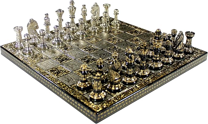 StonKraft Brass Chess Board Game Set with 100% Brass Chess Pieces Chessmen Coins (12 x 12 Inches)