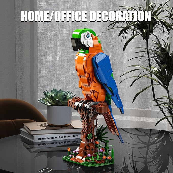 Macaw Parrot Building Sets 1138 PCS Bird Animal Building Blocks for Adults Home Office Art Decor STEM Building Toys Creative Display Gifts for Teens Boys and Girls 8-14