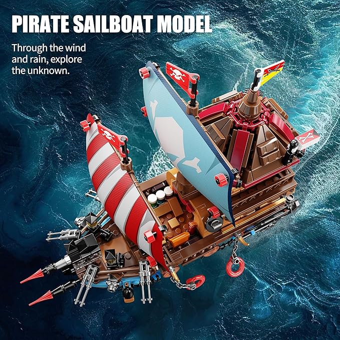 Pirate Ship Building Kit (916 Pcs) with LED Lights - Standard Brick - Compatible Creative Pirate Toy Model - Ideal Gift for Kids Teens Adults &amp Boys Ages 8-12 (Birthday/Christmas/Party)