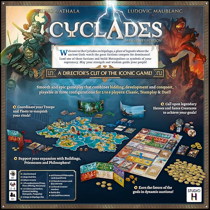Cyclades | Epic Mythological Greek Strategy Game for Teens &amp Adults | Classic Auctioning &amp Area Control Board Game | 1v1 Competitive or Team Modes | Ages 14+ | 2-6 Players | 60-90 Minutes