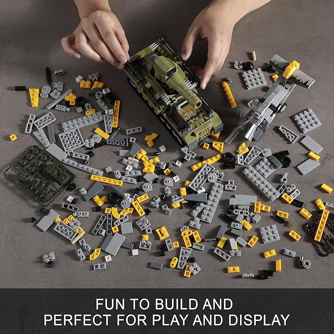 WW2 Military Toys Building Sets Compatible with Lego Create a BF109 Plane Fighter Jet &amp a Karl Giant Mortar Tank Great WWII Army Airplane Toy for Boys and Kids Age 8-12