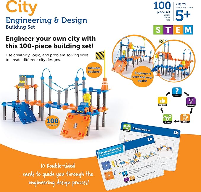 Learning Resources City Engineering and Design Building Set Engineer STEM Toy Construction Toys 100 Pieces Simple Machines Kids Ages 5+