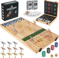 Horse Racing Board Game - 23x12 - Derby Classic Horse Race Game with 11 Metal Horses - Foldable Wood Horse Game with Dice Premium Chips &amp 2 Packs of Cards - Natural Wood
