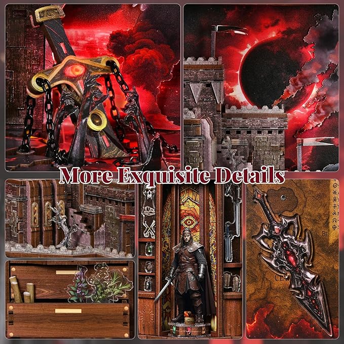 Magic Book Nook Building Set with Lights DIY Booknook Building Model Kit for Home Bookshelf Decor Miniature House Building for Adults Teens (The Sword of Fire)