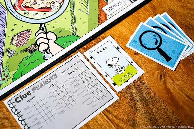 CLUE: Peanuts Board Game Solve The Mystery of Linus's Missing Blanket with Charlie Brown Snoopy &amp Friends Explore Iconic Locations Like Lucy’s Booth &amp Charlie’s House Officially Licensed