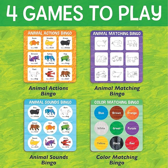 World of Eric Carle: Animal Bingo Game – Wooden Toddler Bingo Set Featuring Brown Bear – Learn Animal Sounds Movements Colors &amp Matching – Preschool Game for Ages 2+