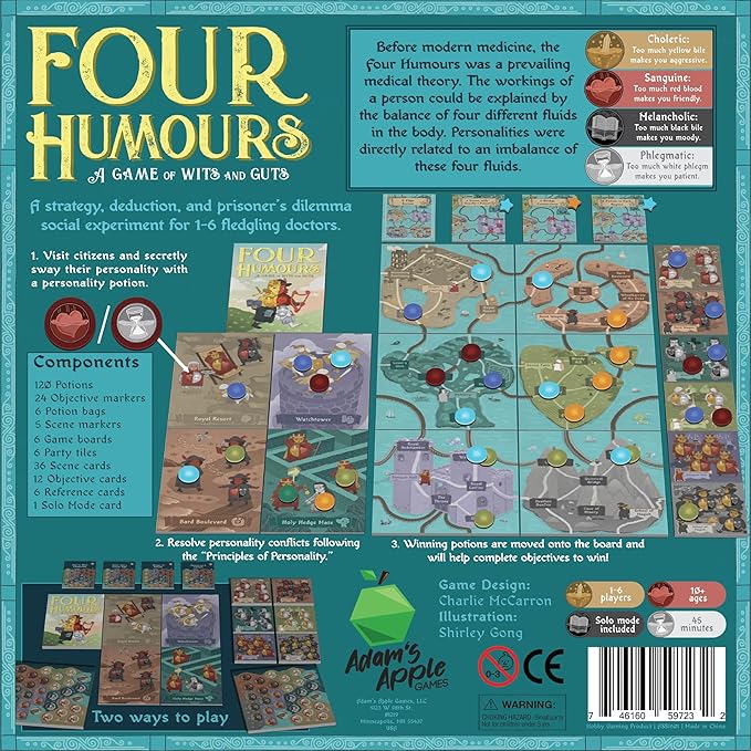 Four Humours - The Board Game for Plague Doctors and Medieval Psychologists by Adam's Apple Games | A Unique Experience for Strategy and Deduction Players. Ages 10 and Up