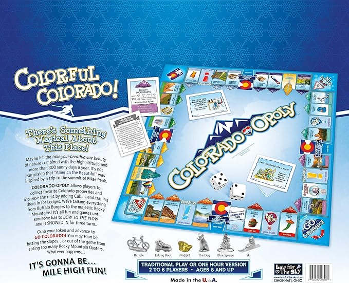 Late for The Sky Colorado-Opoly Board Game – Colorado Travel Family Game Night Property Trading Strategy Fun Made in USA 2-6 Players Ages 8+ Souvenir Gift