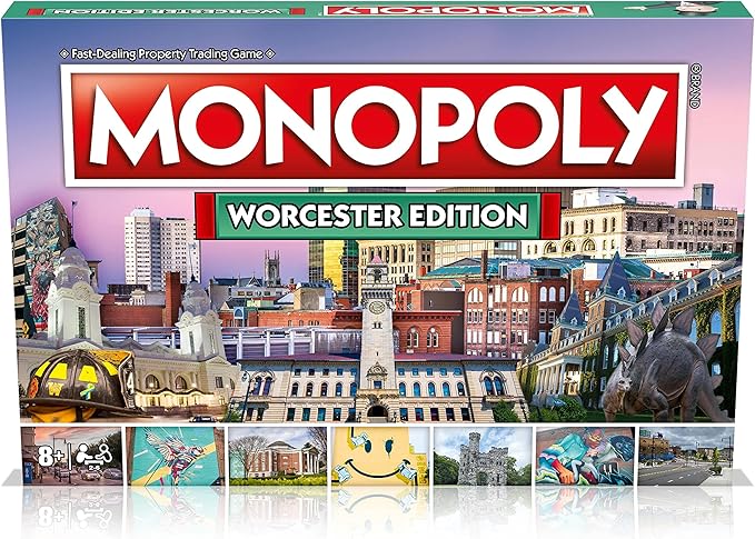 Monopoly Board Game Worcester Edition: 2-6 Players Family Board Games for Kids and Adults Board Games for Kids 8 and up for Kids and Adults Ideal for Game Night
