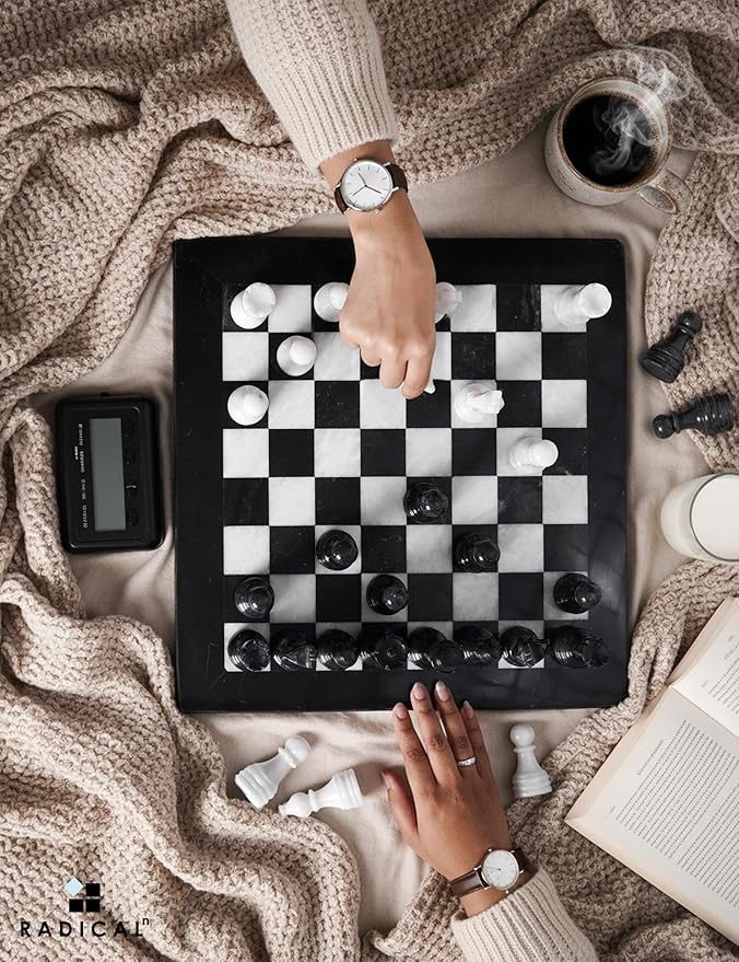 Radicaln Marble Chess Set 15 Inches Black &amp White with Storage Box Handmade Classic Board Games for Adults Luxury Marble Chess Board &amp Chess Pieces for Gifts