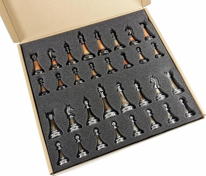 Staunton Chrome &amp Black Chrome Chess Men Set W 18 Gloss Cherry Color Board
