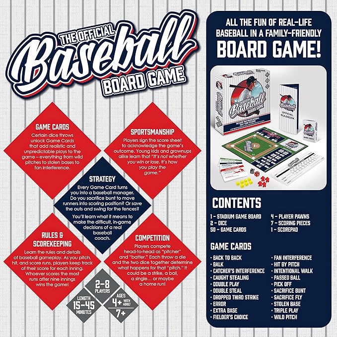 MasterPieces Baseball Dice Board Game - Realistic Gameplay Family Fun for Adults &amp Kids 2-8 Players Ages 6+