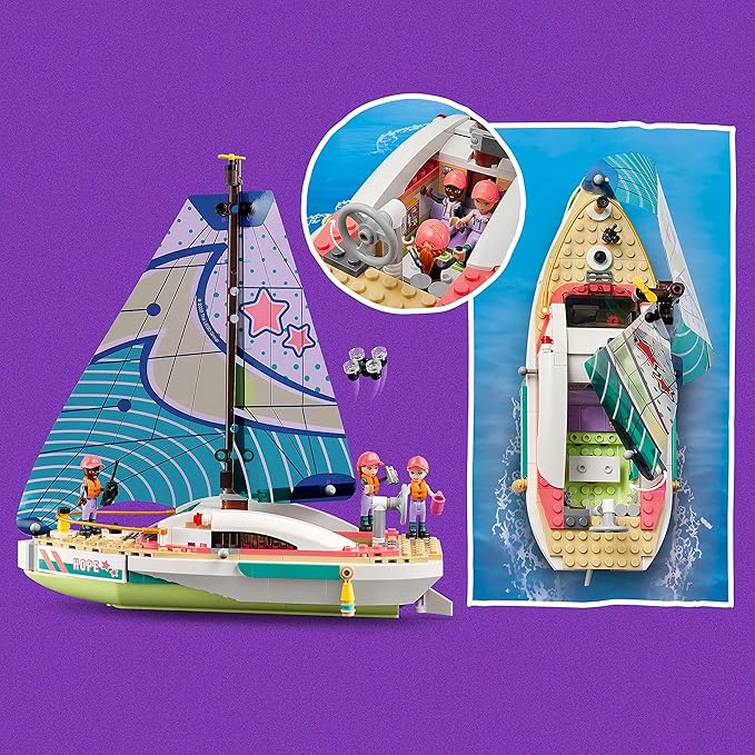 LEGO Friends Stephanie's Sailing Adventure Toy Boat Set 41716 Sailboat Building Toy with Island Drone and 3 Mini Figures Creative Sailing Gift for Kids Girls Boys Age 7+ Years Old