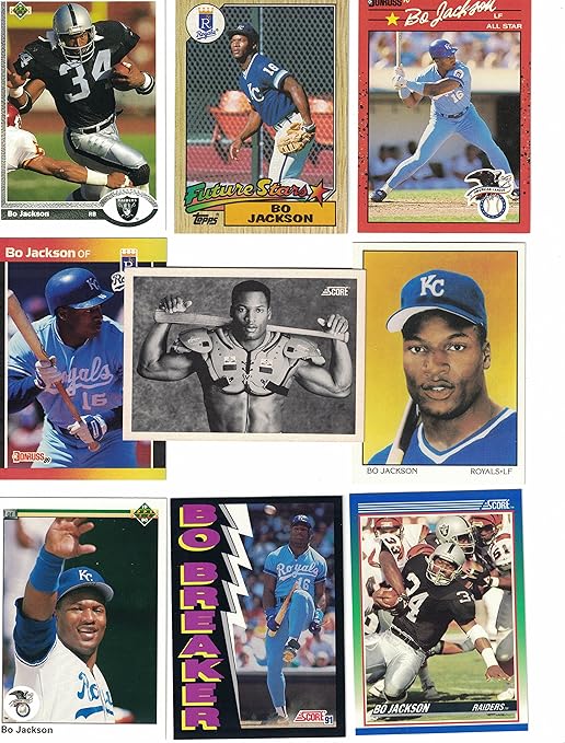 Bo Jackson - 30 Different Baseball and Football Cards! All Bo Jackson. Royals/Raiders/Auburn Tigers! Includes Bo's Iconic 1990 Score Black and White Card!…