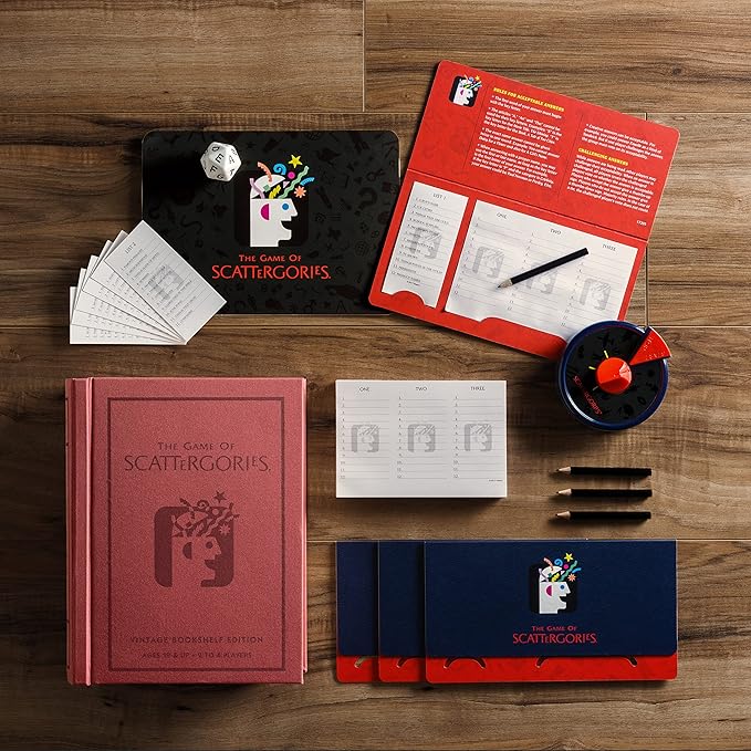 WS Game Company Collection of 8 Vintage Bookshelf Edition Board Games Including Scrabble Monopoly Clue Yahtzee Catch Phrase Chess Scattergories &amp Boggle - Classic Family Games for Kids &amp