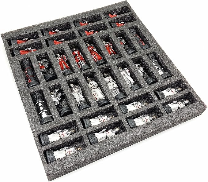 Medieval Times Crusades Red and White Armored Maltese Knights Chess Set with 17 Board