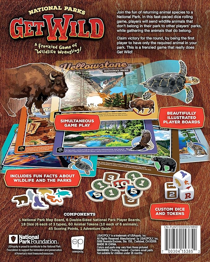 USAOPOLY National Parks Get Wild | Quick-Rolling Dice Game Featuring Iconic National Park Locations | Great Kids Game &amp Family Board Game