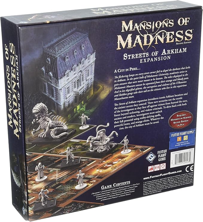 Mansions of Madness Streets of Arkham Expansion - Unleash New Horrors on the Darkened Streets! Cooperative Mystery Game Ages 14+ 1-5 Players 2-3 Hour Playtime Made by Fantasy Flight Games