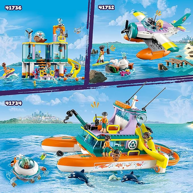 LEGO Friends Sea Rescue Boat 41734 Building Toy Set for Boys &amp Girls Ages 7+ Who Love The Sea Includes 4 Mini-Dolls a Submarine Baby Dolphin and Toy Accessories for Ocean Life Role Play