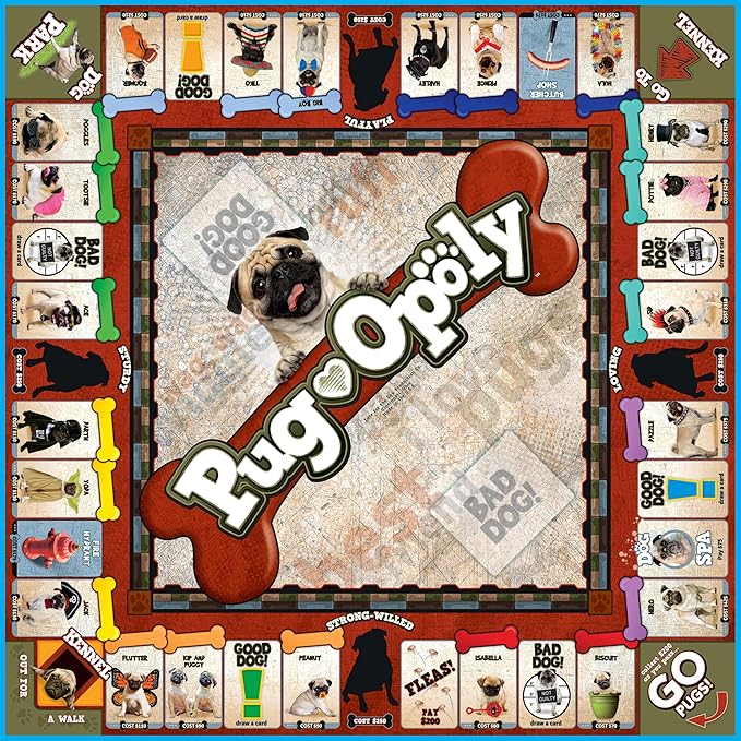 Late for The Sky Pug-Opoly Dog Board Game for Families &amp Adults – Pug Lovers Property Trading Game 2–6 Players Ages 8+ One-Hour or Full Play Fun Party Gift for Dog Owners