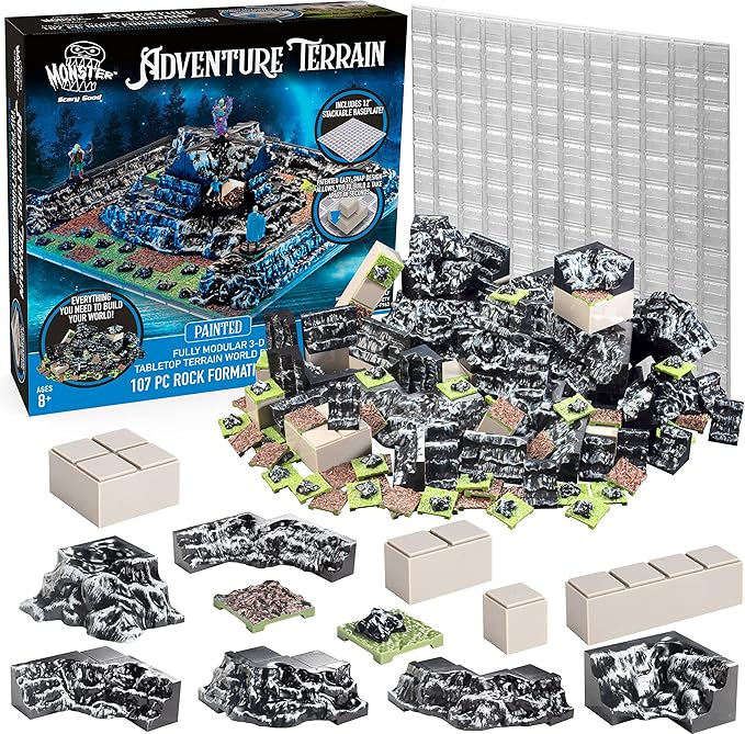 Monster Adventure Terrain 3D Interchangeable Builder System - 107pc Painted Rock Formation Set w Base - Build Modular Worlds in a Snap &amp Elevate Your Campaign - Compatible with DND Dungeons &amp
