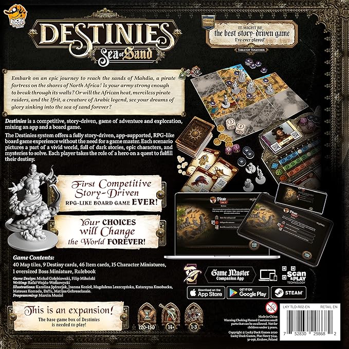 Destinies Sea of Sand Board Game Expansion - Immersive Storytelling and Adventure for Tabletop Enthusiasts Ages 14+ 1-3 Players 120-150 Minute Playtime Made by Lucky Duck Games