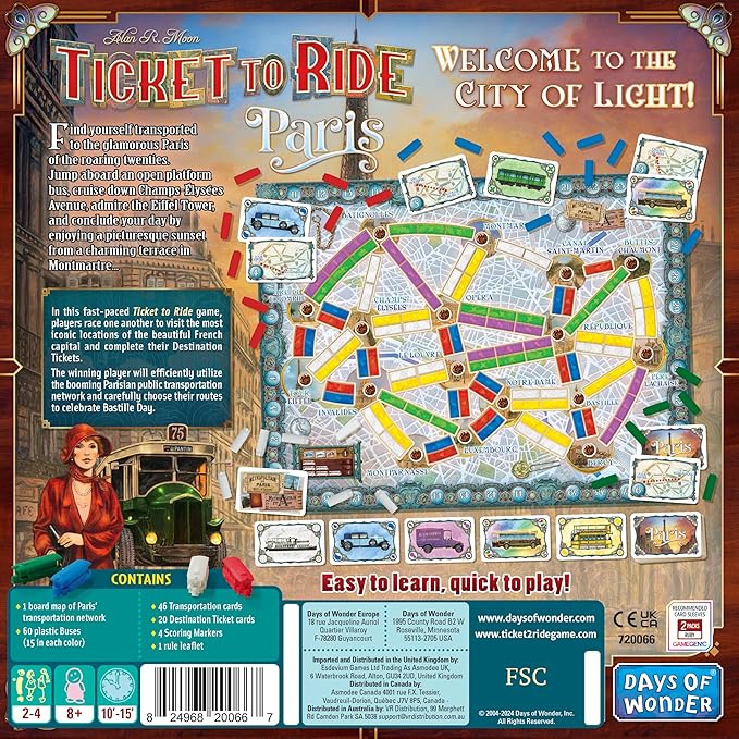 Asmodee Ticket to Ride Paris Board Game - Train Route-Building Strategy Game with Detailed Parisian Buses Fun Family Game for Kids &amp Adults Ages 8+ 2-4 Players 10-15 Min Playtime