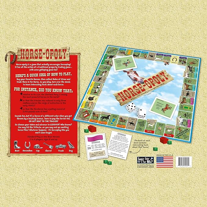 Late for the Sky Horse-Opoly Board Game for Families &amp Kids Property Trading Strategy 2-6 Players Ages 8+ Educational Horse Breeds Fast Play Party Fun