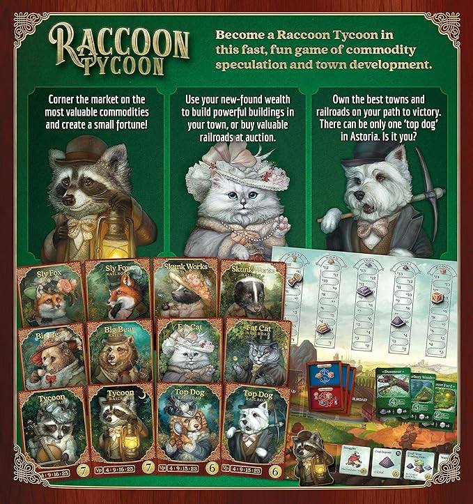 Raccoon Tycoon - Gateway Strategy Board Game for Adults and Family | Fast Fun Economic and Set-Collecting Competitive Game | 2-5 Players | Ages 8 and Up | 60-90 Minutes | by Forbidden Games