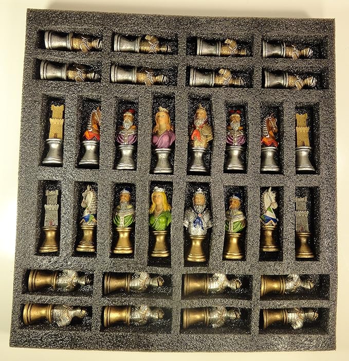 HPL Medieval Times Crusades Color Painted Busts Knights Chess Set with 17 Maltese Board