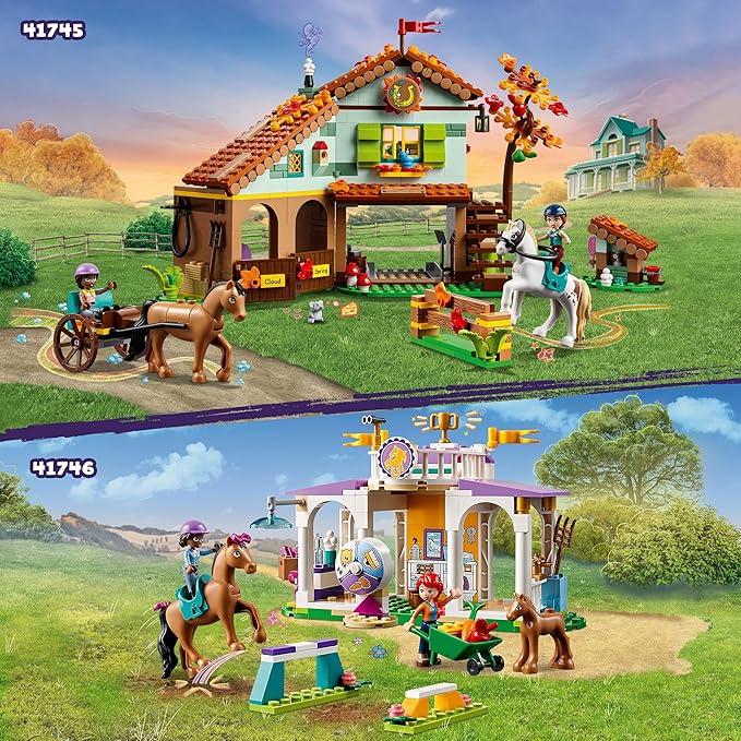 Lego Friends Riding School Set with 2 Toy Horses Aliya and Mia Mini Dolls Riding Stable and Horse Toy Animal Care Gift for Children Girls and Boys from 4 Years 41746